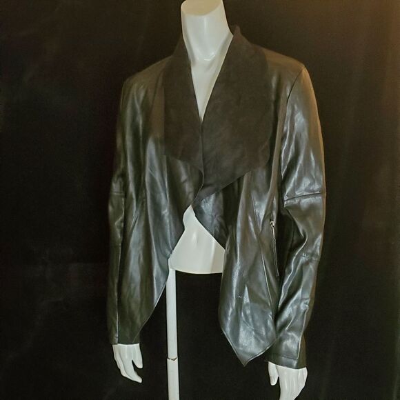 Bar III Black Faux Leather Drape Jacket (S) - Picture 2 of 6